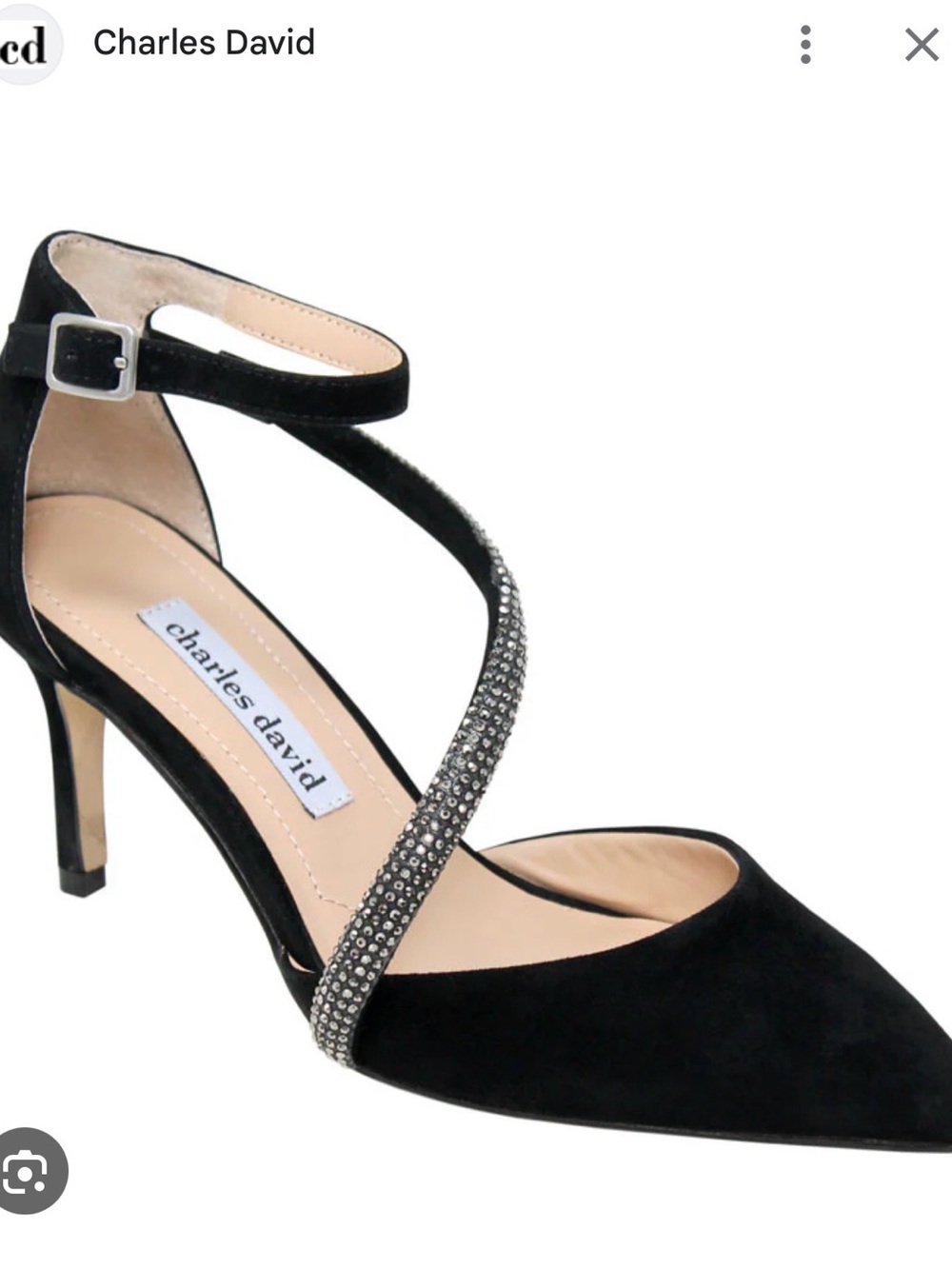 Charles David ADORN Black Suede Rhinestone-Strap Ankle Pump-Size 7 GORGEOUS!!